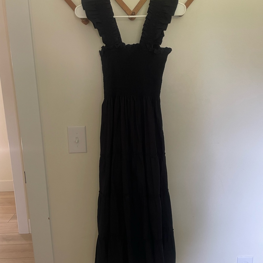 Quince Black Ruffled Maxi Dress